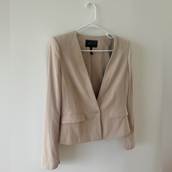 bcbg cotton padded blazer taupe nude cream banana republic club Monaco Revolve - Picture 2 of 4